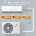 Klimaanlage Set Split - mit WiFi/App Funktion Klimagerät - Kühlen A++/ Heizen A+ 12000 BTU/h (3.500 Watt) Kältemittel R32 - Fernbedienung, Timerfunktion - inkl. Montagematerial (VSK-12000BTU)