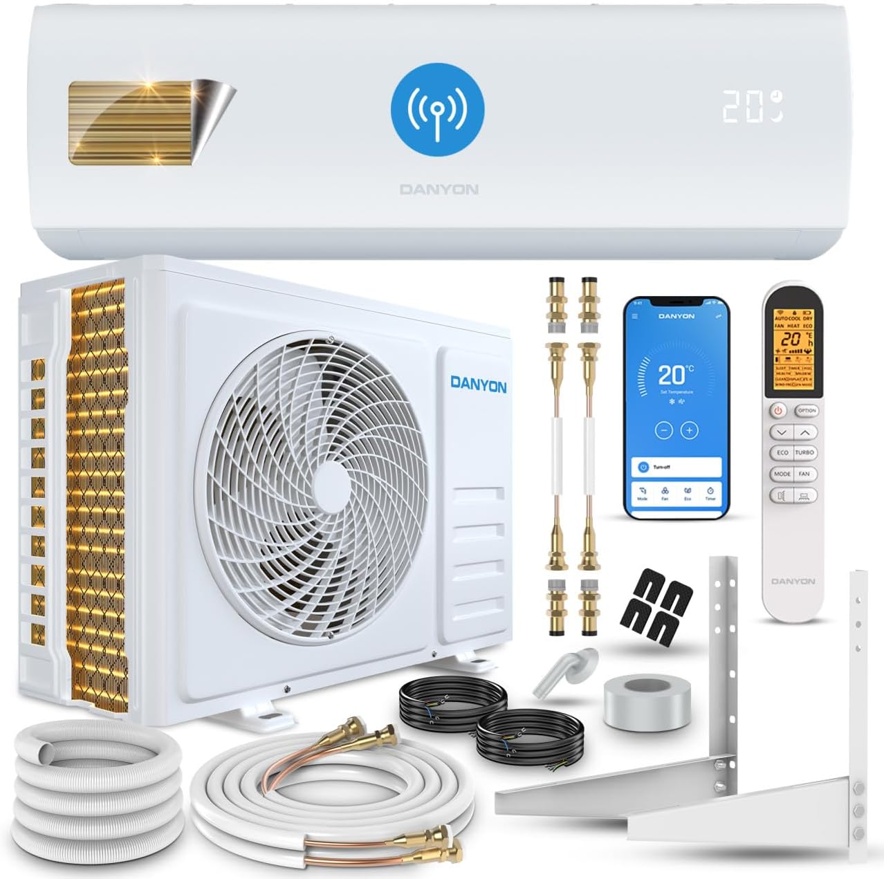 71A-9oiGAcL._AC_SL1280 Danyon Split Klimaanlage Quick Connect - 12000 BTU (3,4 kW) - Inverter Klimagerät mit Heizfunktion, WiFi und App - bis 55qm - sehr leise - 5m Kupferleitung, Kältemittel R32, Montageset