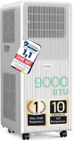 Mobile Klimaanlage 9000 BTU, Klimaanlage mobil mit Abluftschlauch, Mobiles Klimagerät mit Abluftschlauch für Räume bis zu 33m²/90m³, Klimagerät mit Timer, R290, weiß
