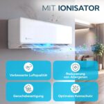 Klimaanlage Set Split - mit WiFi/App Funktion Klimagerät Kühlen A++/ Heizen A+ 3,5kW 12000 BTU Sehr Leise, Kältemittel R32 - Fernbedienung, Timerfunktion - Inkl. Montagematerial