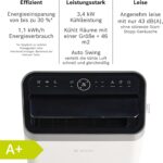 Bosch Cool 5100 Mobiles Klimagerät - 3-in-1 Klimaanlage, Luftentfeuchter, Ventilator - 3,4 kW für Räume bis zu 46 m² - Mit Auto-Modus, Silent-Modus & Sleep-Modus