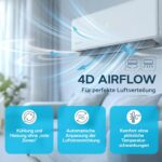 Klimaanlage Set Split - mit WiFi/App Funktion Klimagerät Kühlen A++/ Heizen A+ 3,5kW 12000 BTU Sehr Leise, Kältemittel R32 - Fernbedienung, Timerfunktion - Inkl. Montagematerial