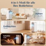 Klimaanlage Mobil 9000 BTU,4-in-1 Mobile Klimaanlage - LED Display&Fernbedienung,leise mobile klimaanlage mit einem Fenstermontagesatz,klimagerät mit abluftschlauch,Raumgröße bis 88m³(33㎡) Tragbare
