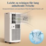 Klimaanlage Mobil 9000 BTU,4-in-1 Mobile Klimaanlage - LED Display&Fernbedienung,leise mobile klimaanlage mit einem Fenstermontagesatz,klimagerät mit abluftschlauch,Raumgröße bis 88m³(33㎡) Tragbare