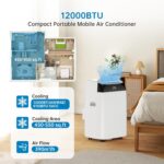 Leises 4-in-1 Mobiles Klimagerät 12000 BTU | Kühlen/Ventilieren/Entfeuchten/Follow-Me | Für Räume Bis 43–51㎡ Abluftschlauch+Digitaldisplay+Fernbedienung+24h-Timer