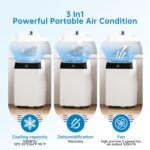 Leises 4-in-1 Mobiles Klimagerät 12000 BTU | Kühlen/Ventilieren/Entfeuchten/Follow-Me | Für Räume Bis 43–51㎡ Abluftschlauch+Digitaldisplay+Fernbedienung+24h-Timer