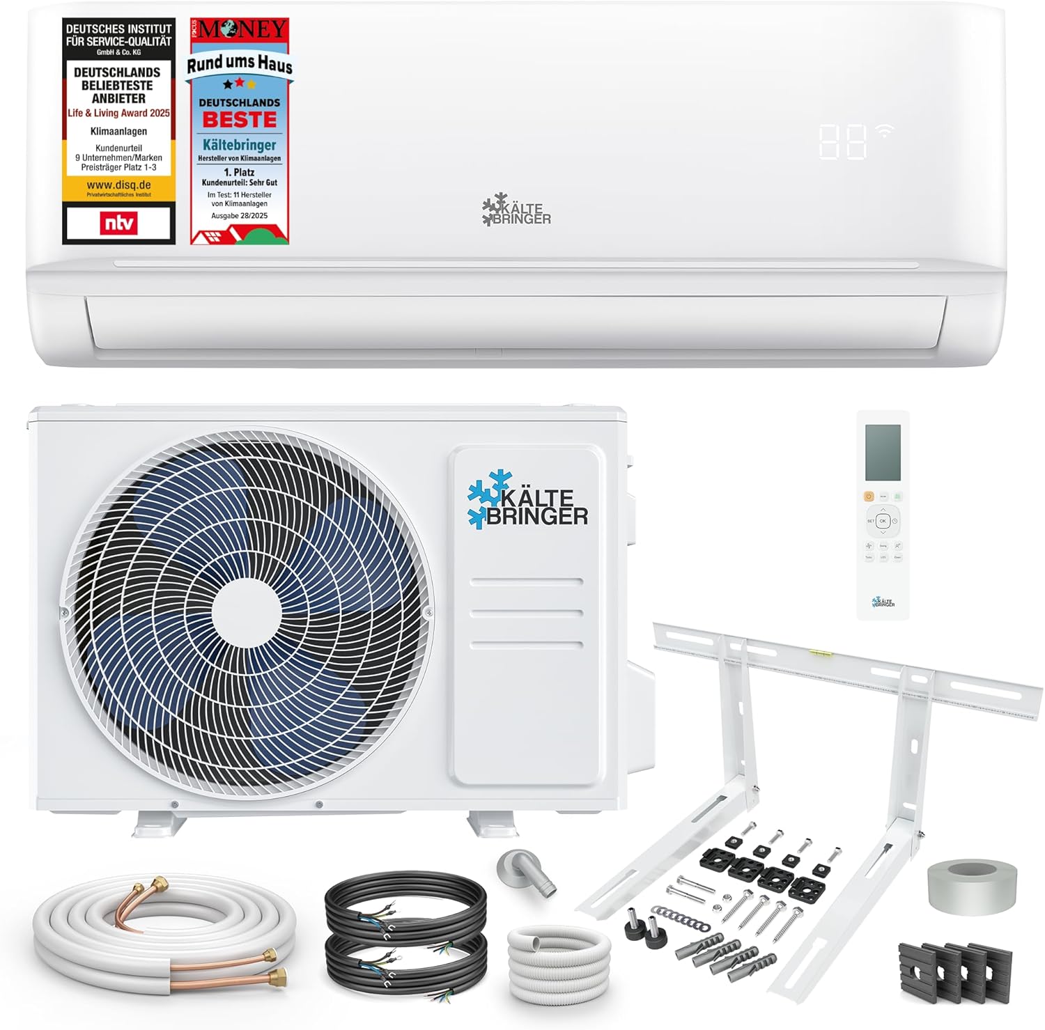 819ajvpzc6L._AC_SL1500 Kältebringer Split Klimaanlage - 12000 BTU (3,5 kW) - Klimagerät mit Heizfunktion, WiFi & App, bis 55qm, sehr leise - Set mit 5m Kupferleitung, Kältemittel R32, Montagematerial, Wandhalterung