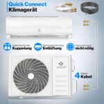 KESSER® Split Klimaanlage Set Quick Connect – WiFi & App Klimagerät mit Heizfunktion & Kühlmodus Wandklimaanlage, mit Kupferleitung 12000 BTU 3,4 kW Kältemittel R32 Inkl. Montagematerial