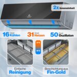 KESSER® Multisplit Klimaanlage 2 Innengeräte, 18000 BTU, Split Klimagerät Set mit WiFi/App, Heizen & Kühlen, Inverter, Eco-Modus, Luftentfeuchter & Ventilator, sehr leise, R32, Montagematerial