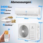 KESSER® Split Klimaanlage Set Quick Connect – WiFi & App Klimagerät mit Heizfunktion & Kühlmodus Wandklimaanlage, mit Kupferleitung 12000 BTU 3,4 kW Kältemittel R32 Inkl. Montagematerial